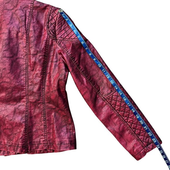 NEW Giolshon Retro Style Red Faux Leather Moto Jacket - Size Large - Picture 13 of 16